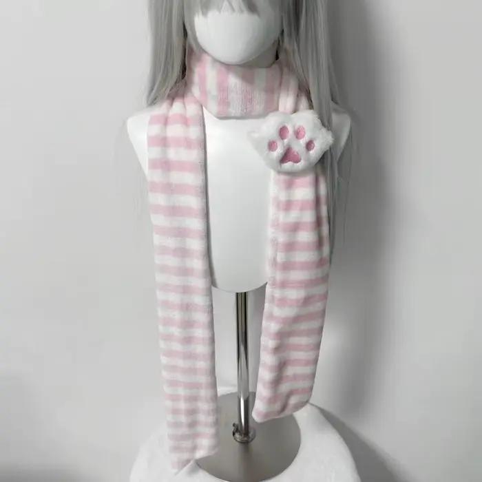 Écharpe en coton tricoté Kawaii motif patte de chat rayée pour femmes hiver voyage style Y2K