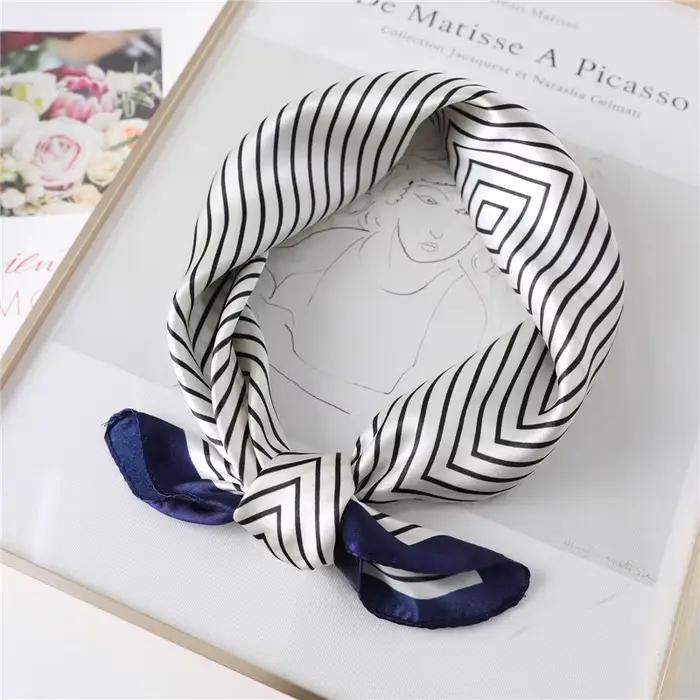 Écharpe rayée polyester pour femme, style mode, foulard carré 60x60cm, polyvalent pour quatre saisons, extérieur, cadeau parfait