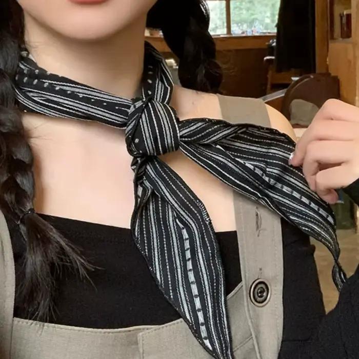Femmes Vintage Floral rayé écharpe respirant coton lin mélange Triangle cou foulard Boho Chic bandeau et collier