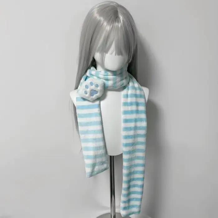 Écharpe en coton tricoté Kawaii motif patte de chat rayée pour femmes hiver voyage style Y2K