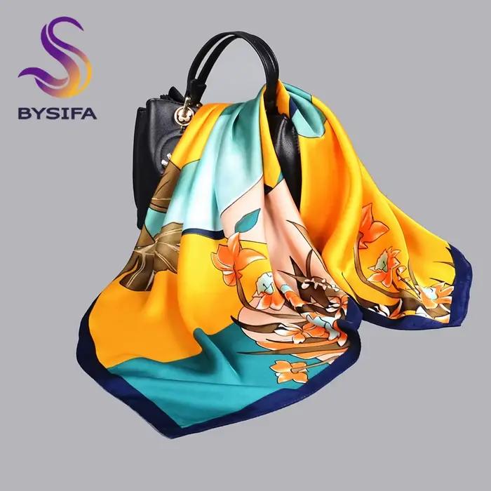 BYSIFA – foulard en soie jaune et bleu pour femme