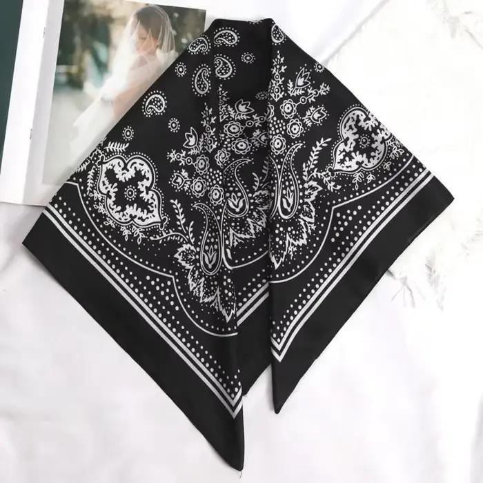Femmes écharpe 70 cm noir Hip Hop Bandana foulard Paisley imprimé Hijab chapeaux poignet bandeau carré foulards imprimer mouchoir