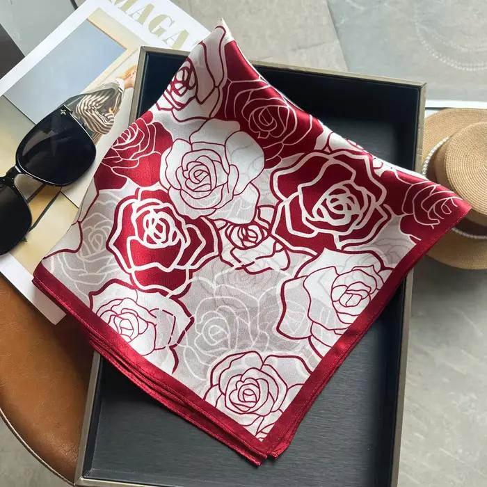 Foulard en soie de mûrier 100%, motif floral, écharpe polyvalente pour femmes, accessoire mode pour cheveux et cou, idéal pour tous les jours et occasions spéciales
