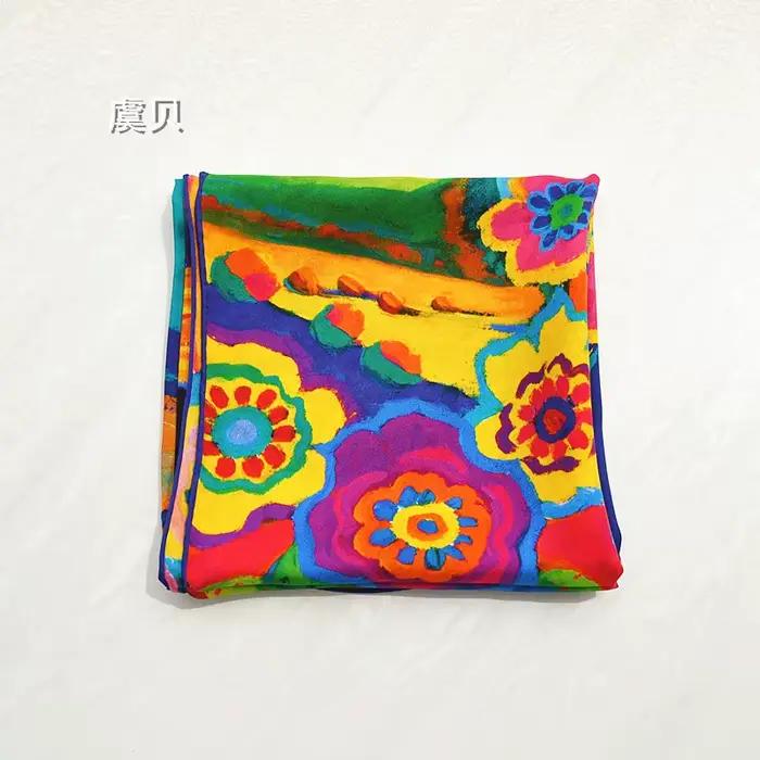 Foulard en soie naturelle imprimé coloré pour femmes, écharpe châle, accessoire mode, occassions décontractées, cadeau pour dames et filles