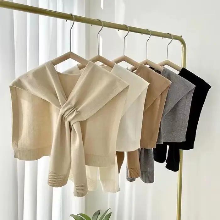 Écharpe de protection de cou coréenne pour femme, châle croisé, faux col, cape nouée, épaules solides, polyester, quatre saisons, style décontracté