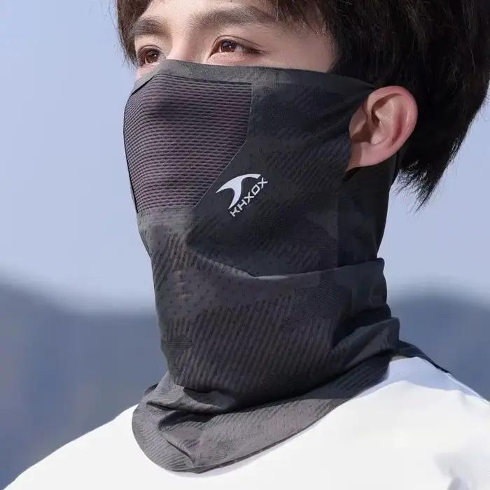 Cache-cou de cyclisme respirant pour le printemps et l'été, protection solaire, masque facial unisexe pour la pêche, la randonnée, le sport, avec fixation auriculaire, couvre-visage rafraîchissant