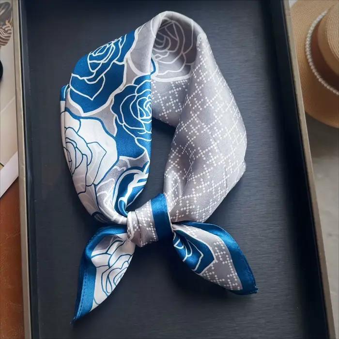 Foulard en soie de mûrier 100%, motif floral, écharpe polyvalente pour femmes, accessoire mode pour cheveux et cou, idéal pour tous les jours et occasions spéciales