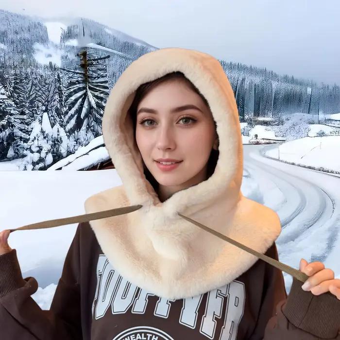 Cape de fourrure écharpe capuche hiver chapeau chaud pour les femmes polaire épaisse Protection des oreilles