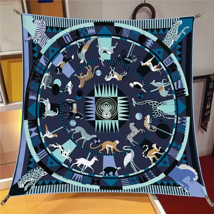 Nouveau Foulard en soie châle marque de luxe cirque tigre girafe imprimé Foulard carré femmes Hijabs Bandana Foulard foulard foulards