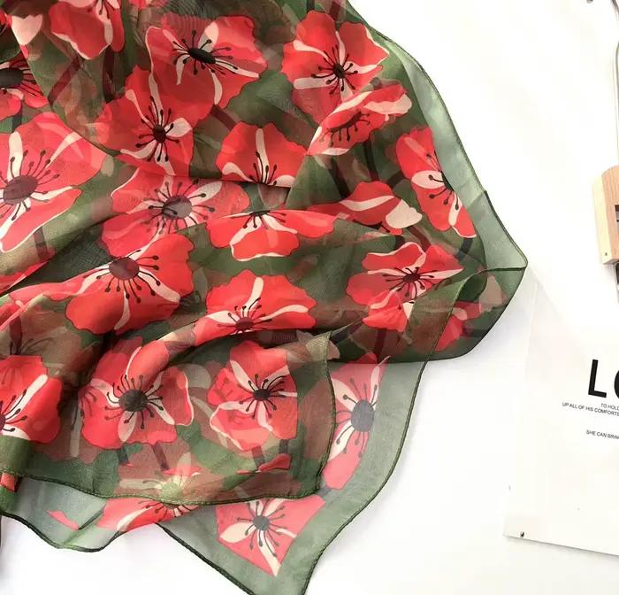 Foulard à fleurs en mousseline de soie pour femmes