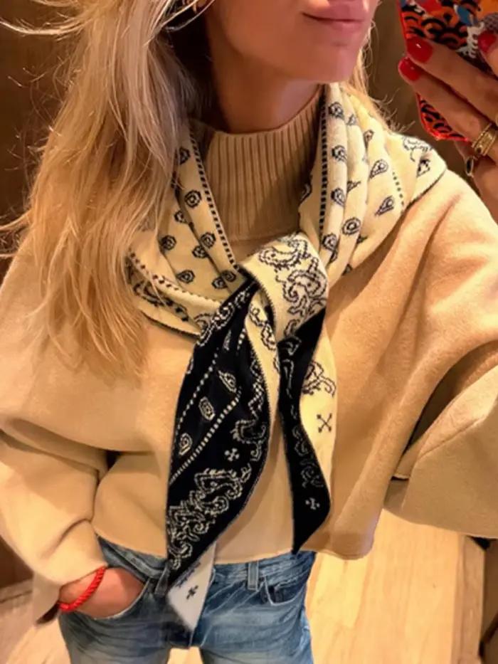 Écharpe Tricotée Réversible en Jacquard pour Femme