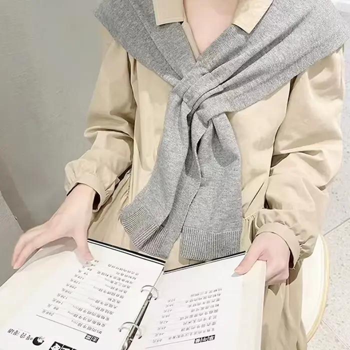 Écharpe de protection de cou coréenne pour femme, châle croisé, faux col, cape nouée, épaules solides, polyester, quatre saisons, style décontracté