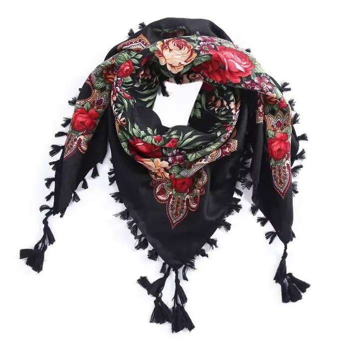 Écharpe carrée à imprimé floral de style russe pour femme