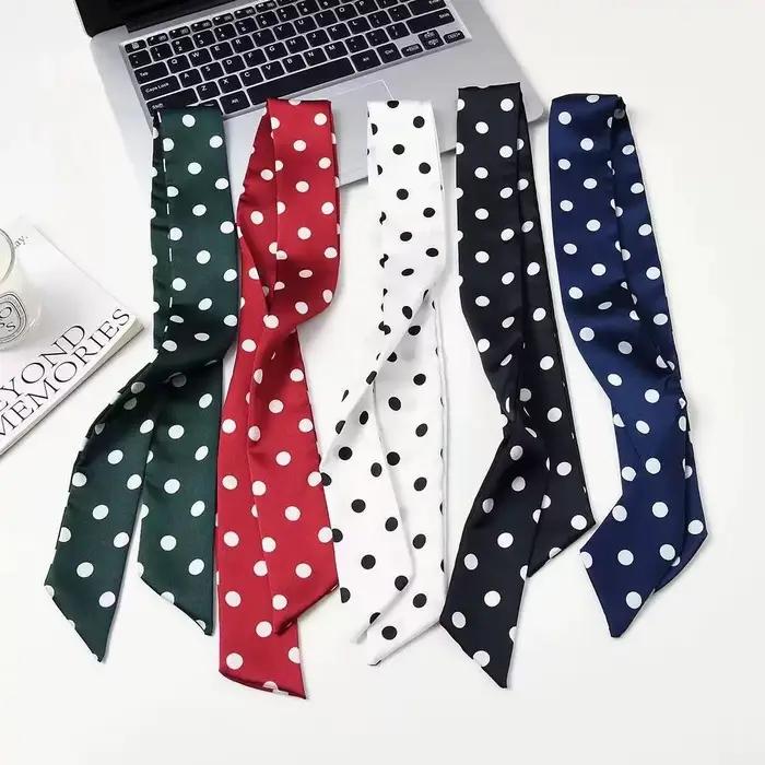 200*5 cm longue écharpe en soie élégant à pois foulard pour les femmes foulards de cou étroit Satin mince