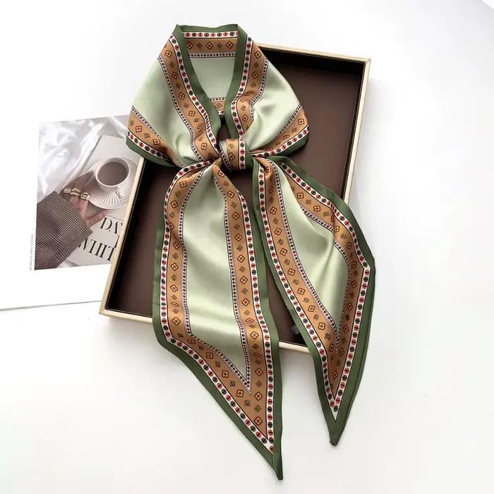 Écharpe longue imprimée pour femme, effet soie, foulard, bandeau, ruban, accessoire de mode féminin