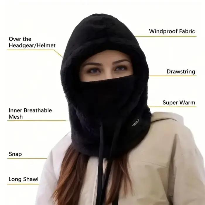 Cagoule thermique en coton pour femmes, résistante à l'eau, avec masque intégral pour skieurs, motards et cyclistes, idéale pour les activités de plein air et les sorties hivernales