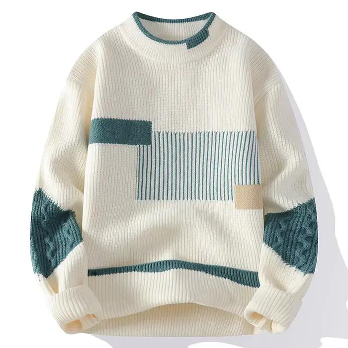 Hommes col montant tricoté pull mode Patchwork tricot pulls