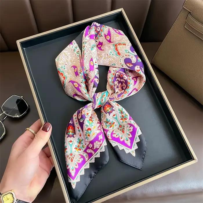 Foulard carré de luxe JTVOVO violet vibrant polyester Paisley printemps été femme décontracté châle écharpe accessoire mode occassions spéciales