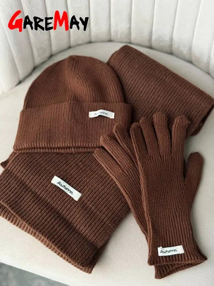 Ensemble écharpe, bonnet et gants pour femme, gris, bordeaux, confortable, doux, décontracté, chaud, hiver, 3 pièces