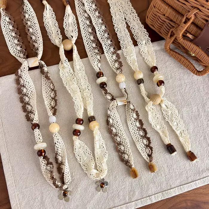 Écharpe en soie à dentelle bohème pour femme et fille