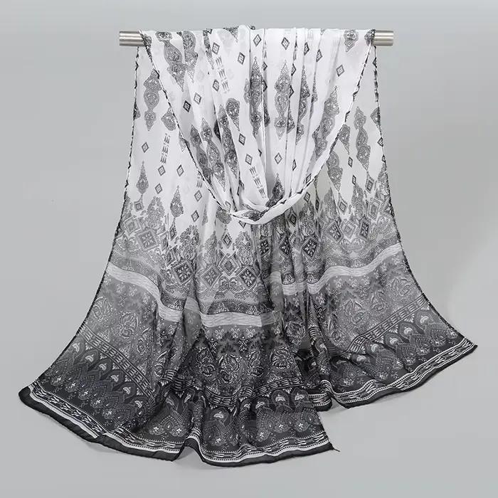 Style indien nouvelles foulards en mousseline de soie femmes respirant mince Simulation foulard