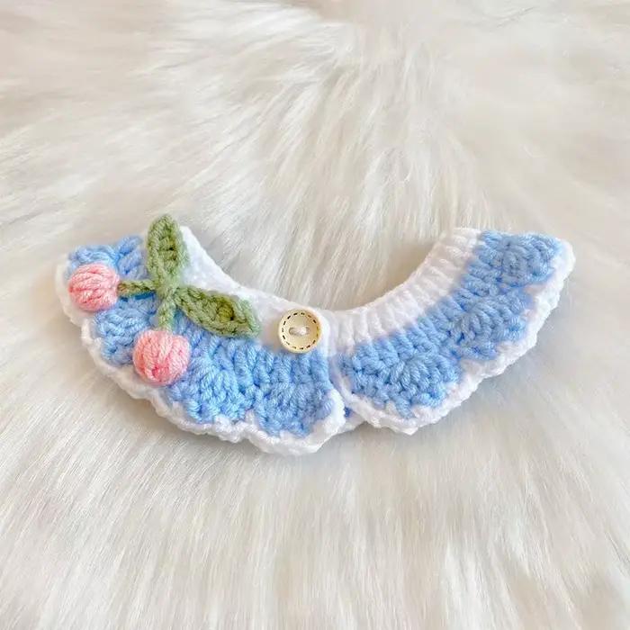 Collier en Crochet pour animaux de compagnie, écharpe pour chat, écharpe pour chien, Style princesse mignon, accessoires faits à la main pour animaux de compagnie, adaptés aux petits chiens et aux cha