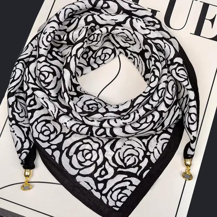 Nouvelle Écharpe Romantique à Imprimé Rose avec Boucle Magnétique Respirante