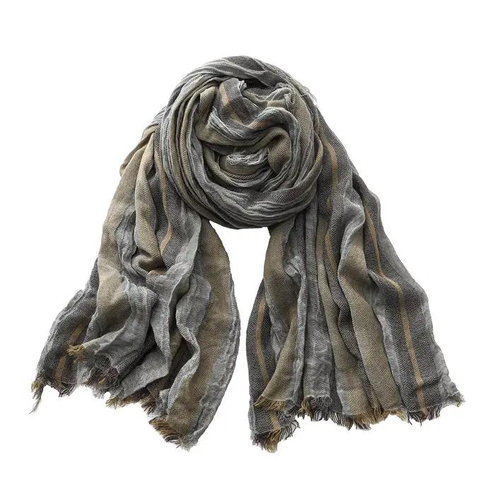 Automne hiver hommes écharpe coton lin rayé foulards chaud foulard Pashmina décontracté mâle accessoires Bufandas châles