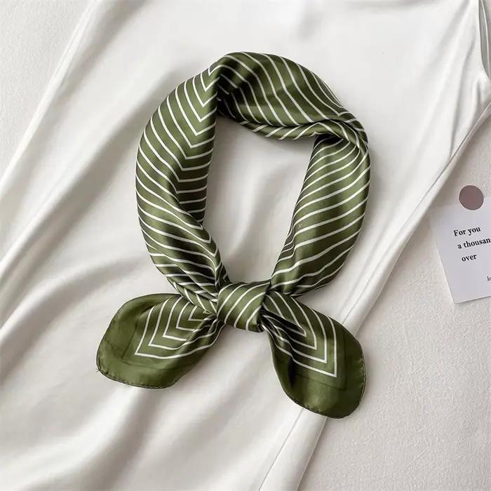 Écharpe rayée polyester pour femme, style mode, foulard carré 60x60cm, polyvalent pour quatre saisons, extérieur, cadeau parfait