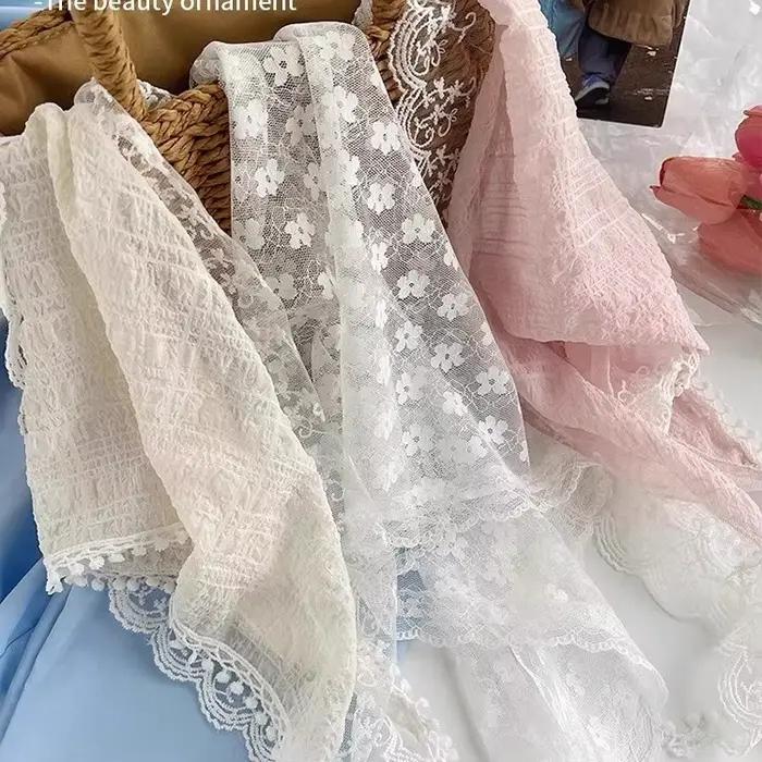 Écharpe à fleurs en dentelle douce blanche polyvalente pour femmes, bandeau élégant, accessoire de mode multicolore pour toutes les saisons
