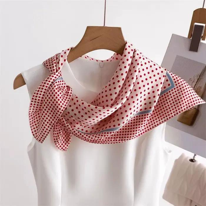 Foulard carré à pois doux et frais pour femme, écharpe de protection solaire, multifonctionnel, coton et lin, style coréen, occasiонаs décontractées et spéciales