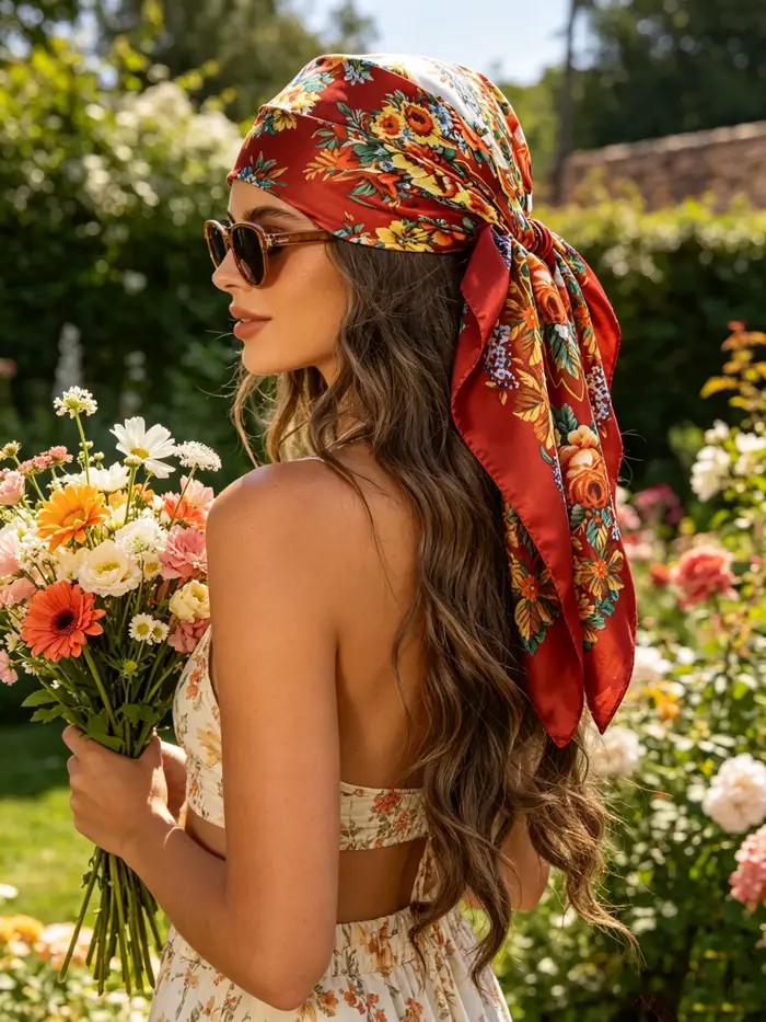 Écharpe carrée à imprimé floral vintage
