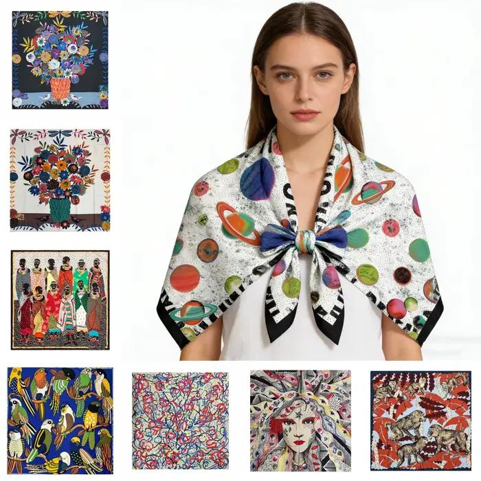 Écharpes en soie pour femme à pois Écharpe Graffiti Bandana