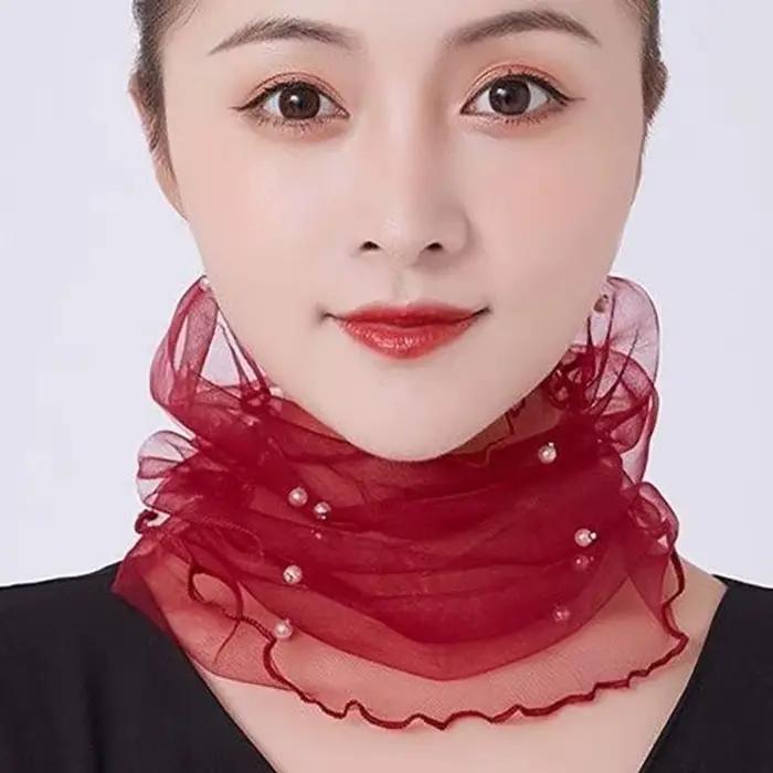 Écharpe en dentelle perlée pour femmes avec maille printemps-été pour la protection du cou