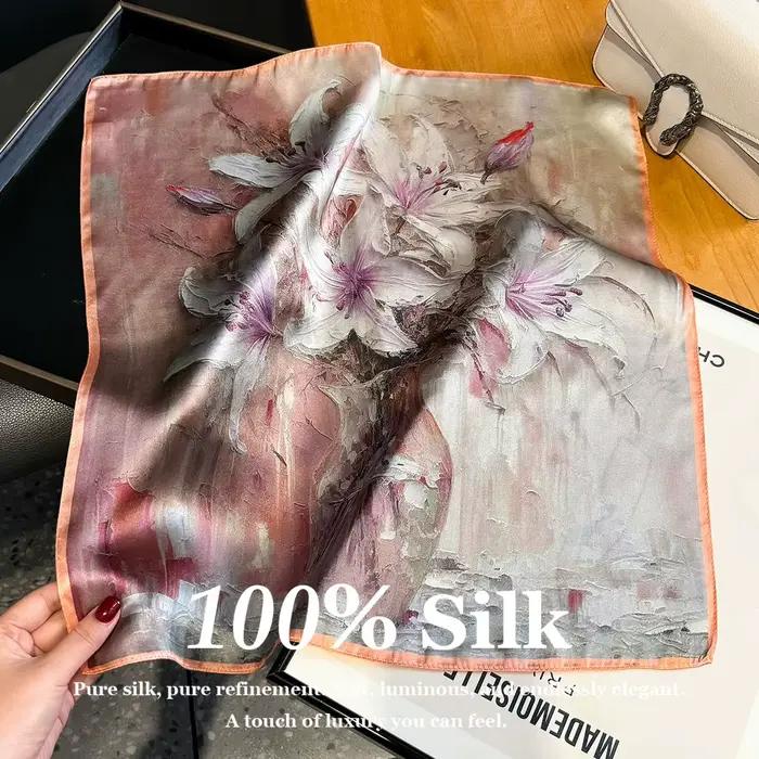 Foulard carré en soie véritable pour femme