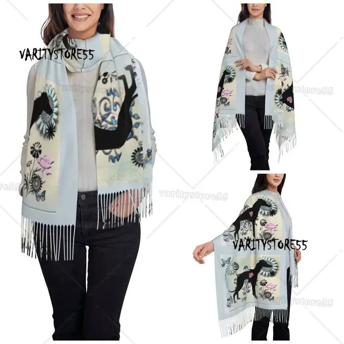 Greyhound Sighthound Art chien écharpe femmes hiver automne Pashmina châle enveloppement Animal italien longues grandes écharpes gland léger