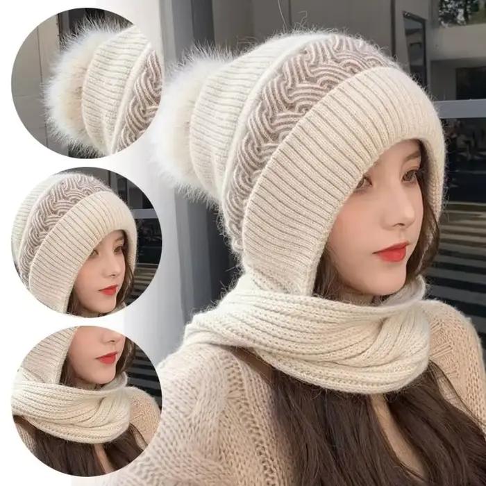 Chapeau écharpe tout-en-un hiver épaissi chaud Double