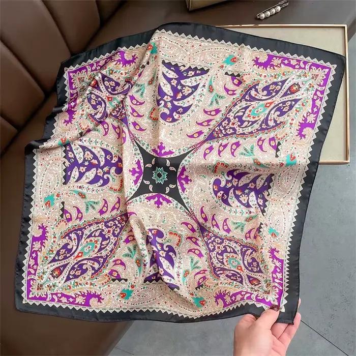 Foulard carré de luxe JTVOVO violet vibrant polyester Paisley printemps été femme décontracté châle écharpe accessoire mode occassions spéciales