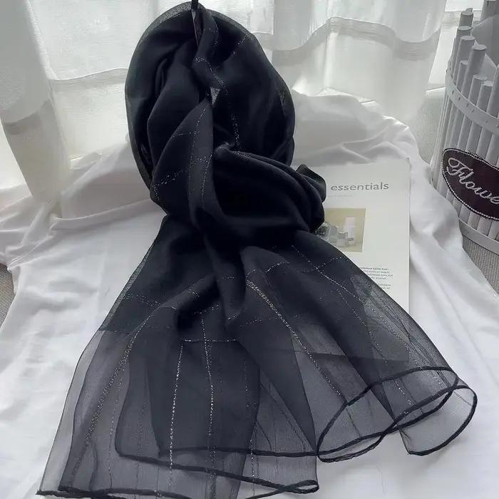 Écharpe longue en soie de mûrier pour femmes, châle léger printemps-automne, accessoire de luxe élégant, couleur unie, mode polyvalente