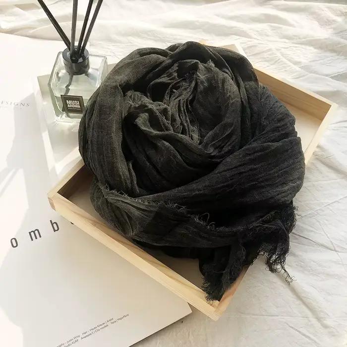 Écharpe Vintage en Coton et Lin Froissé pour Hommes et Femmes, Écharpe Rayée, Châle Doux, Occasions Décontractées Automne Hiver