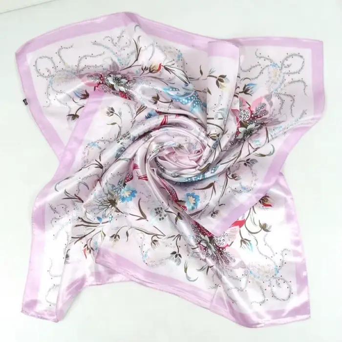 Écharpe hijab rose BYSIFA en soie polyéthylène design floral pour femmes, carré, lavande claire, multifonctionnelle pour toutes les occasions