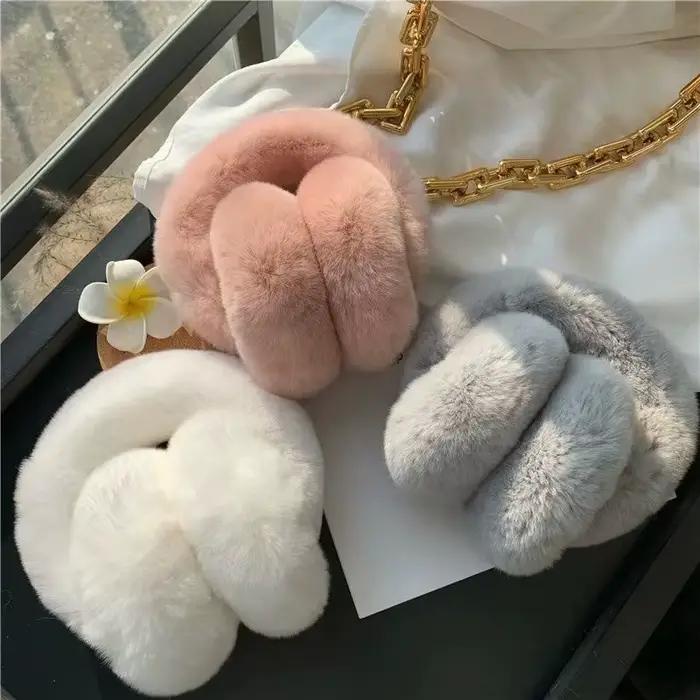 Cache-oreilles en fourrure de vrai lapin Rex pour temps froid