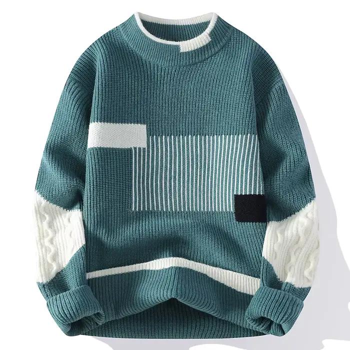 Hommes col montant tricoté pull mode Patchwork tricot pulls