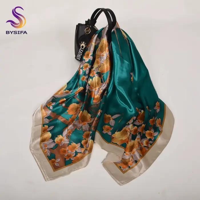 Écharpe en polyester beige BYSIFA grande taille carré imprimé pour femmes mode quatre saisons occasions décontractées à offrir