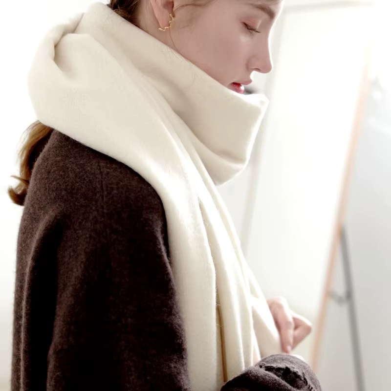 Femmes écharpe hiver laine châle blanc châle épaissi grande taille longue écharpe 100% laine écharpe