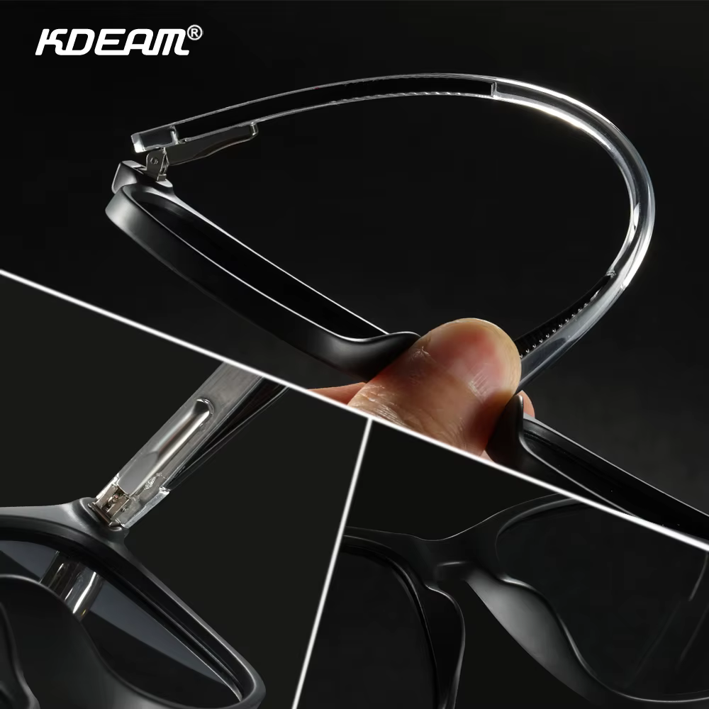 KDEAM hommes lunettes de soleil carrées lentille polarisée TR90 matériel cadre printemps charnières