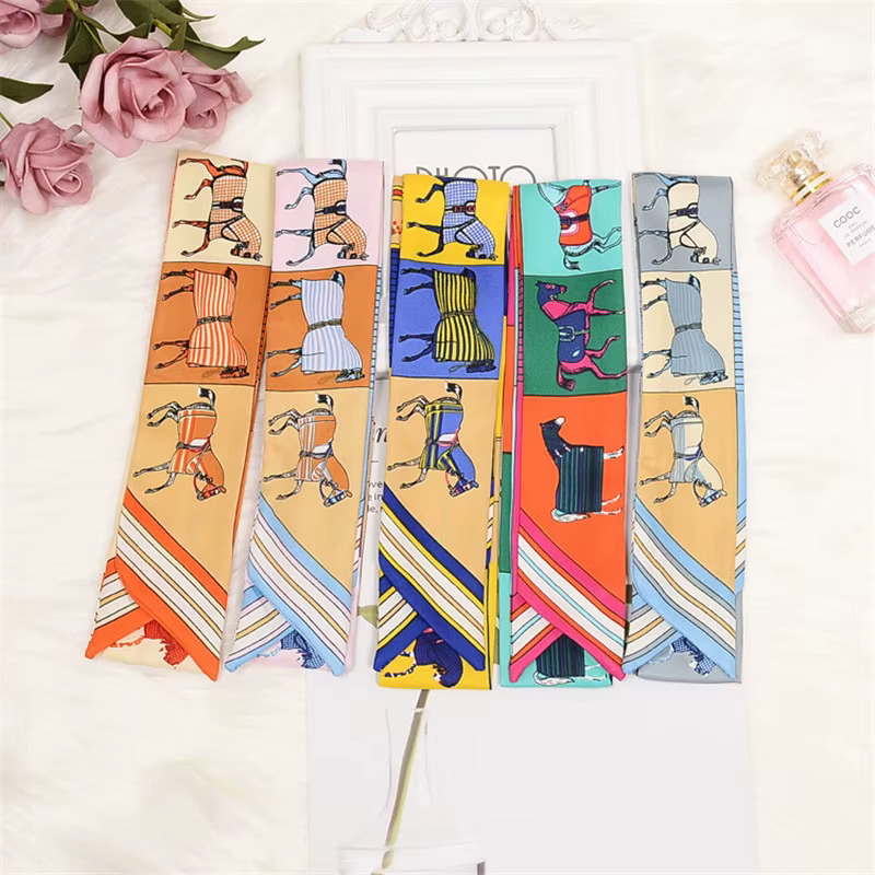 Foulard de sac imprimé cheval pour femmes, petit Foulard en soie slim, marque de luxe, cravate, foul