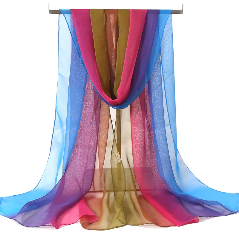 Foulard en mousseline de soie Georgette pour femmes, dégradé de couleur unie, Bandana élégant, Long