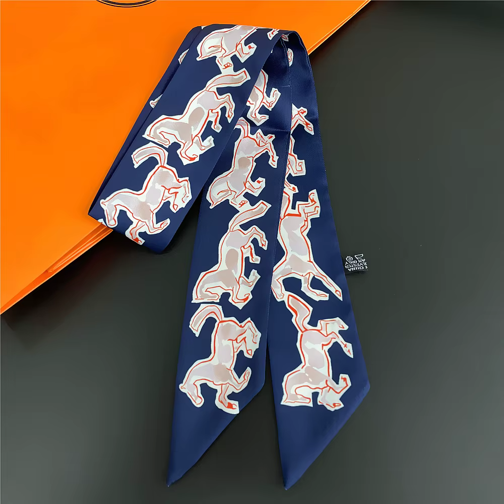 Foulard en soie pour femmes, Design de marque de luxe, imprimé cheval, bandeau pour cheveux, sac sli
