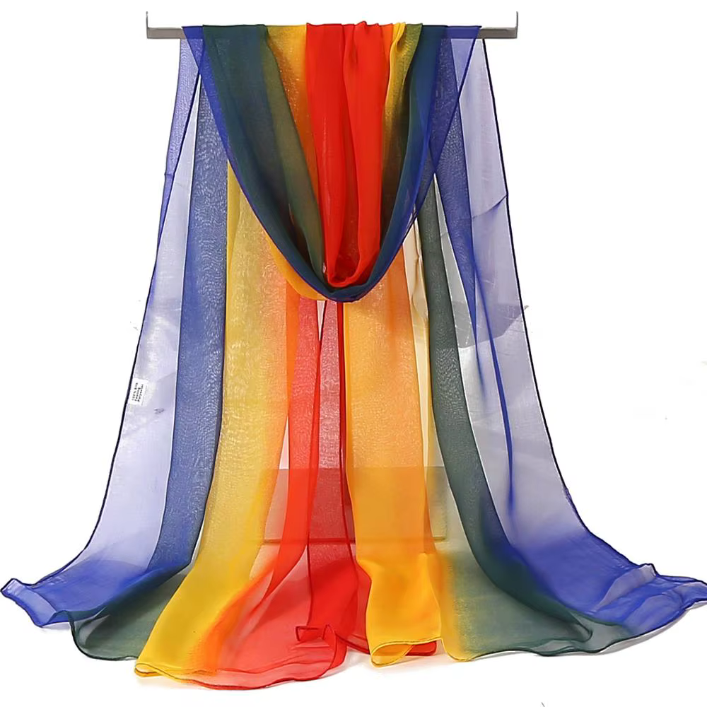 Foulard en mousseline de soie Georgette pour femmes, dégradé de couleur unie, Bandana élégant, Long